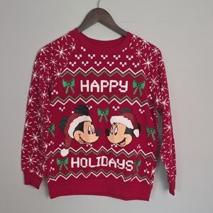 Disney Festive Red Holiday Sweater with Mickey and Minnie